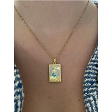 Pinery Jewels Vıp Seri - The Star Mavi Deniz Kızı Kararmaz Çelik Kadın Gold Kolye