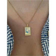 Pinery Jewels Vıp Seri - The Star Mavi Deniz Kızı Kararmaz Çelik Kadın Gold Kolye