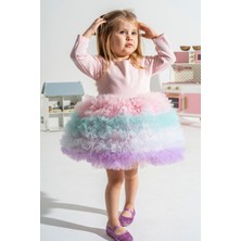 Linola Baby Kids Rainbow Tütü Etekli Uzun Kollu Çocuk Elbisesi