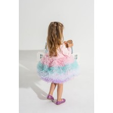 Linola Baby Kids Rainbow Tütü Etekli Uzun Kollu Çocuk Elbisesi