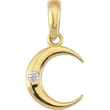 goldkupe 14 Ayar Altın Taşlı Ay Kolye Ucu 0,50 gr
