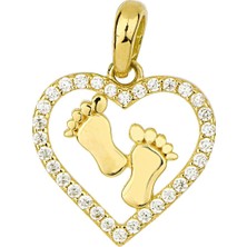 goldkupe 14 Ayar Altın Kalp Minik Ayaklı Kolye Ucu 0,98 gr