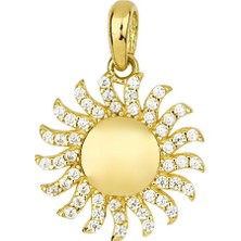 goldkupe 14 Ayar Altın Güneş Taşlı Kolye Ucu 1,10 gr