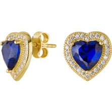 goldkupe 14 Ayar Lacivert Kalp Taşlı Altın Taşlı Küpe 2,69 gr