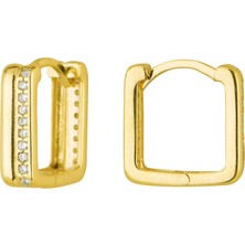 goldkupe 14 Ayar Taşlı Kare Halka Altın Küpe 3,12 gr