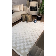 Ecosıa Carpet Iskandinav Halı Kare Model Krem Modern Salon Halısı Koridor Halısı Yolluk Oturma Odası Saçaklı Halı