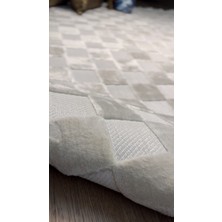 Ecosıa Carpet Iskandinav Halı Kare Model Krem Modern Salon Halısı Koridor Halısı Yolluk Oturma Odası Saçaklı Halı