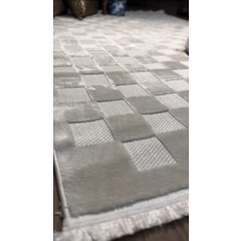 Ecosıa Carpet Iskandinav Halı Kare Model Krem Modern Salon Halısı Koridor Halısı Yolluk Oturma Odası Saçaklı Halı