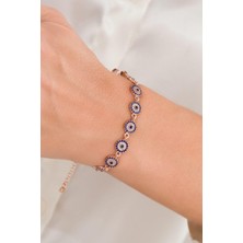 TMT Silver Gümüş Rose Kaplama Mavi Lacivert Nazar Boncuklu Boncuğu Zirkon Taşlı Bileklik