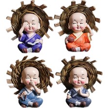 Perfeclan 4 Kung Fu Çocuk Heykelleri Masaüstü Paneli Için 7cm Dört Ş (Yurt Dışından)