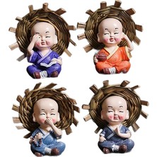 Perfeclan 4 Kung Fu Çocuk Heykelleri Masaüstü Paneli Için 7cm Dört Ş (Yurt Dışından)