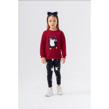 Butik Kız Çocuk Penguen Baskılı Alt Üst Tayt Takım