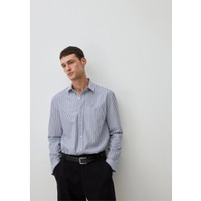 Mavı M0211276-70894 Saks Mavı Erkek Regular Cızgılı Gomlek