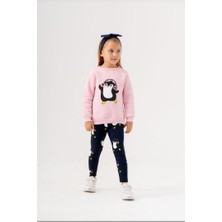 Butik Kız Çocuk Penguen Baskılı Alt Üst Tayt Takım