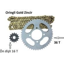 Super Moto  Cbf 150,CB 125E,CB 125F Performans Zincir Dişli Takımı Arka 36T -Ön 16T Oringli Zincir
