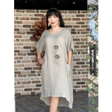 Punta Otantik N231344 Italyan Keten Elbise Vizon