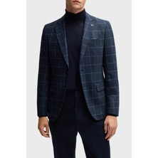 Boss Kareli Yünlü Slim Fit Çift Yırtmaçlı Blazer Ceket Erkek Ceket 50527998 404