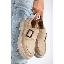 Shemard Moe Toka Detaylı Bej Süet Kadın Şık Günlük Ayakkabı