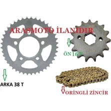 Super Moto Drift L 125 Performans Hız Zincir Dişli Seti oringli gold zincir arka 38T - Ön 16T ._