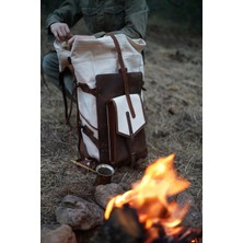Hakiki Deri Kanvas Kumaş Sırt Çantası Outdoor Kamp Trekking Dağcılık Avcılık Spor Çantası