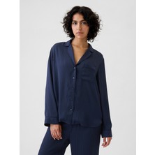 Gap Kadın Lacivert Saten Pijama Üstü