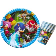 Ngüzel Party Sonic Temalı Doğum Günü 8 Adet Karton Tabak + 8 Adet Karton Bardak Seti