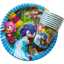 Ngüzel Party Sonic Temalı Doğum Günü 8 Adet Karton Tabak + 8 Adet Karton Bardak Seti