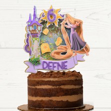 Cake Topper Rapunzel Temalı Kız Çocuk Doğum Günü Isme Özel 3d Pasta Süsü (20x21 Cm)