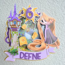 Cake Topper Rapunzel Temalı Kız Çocuk Doğum Günü Isme Özel 3d Pasta Süsü (20x21 Cm)