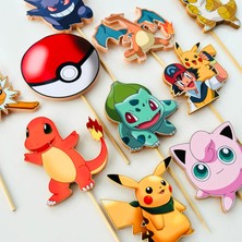 Cake Topper Pokemon Karakterleri Temalı Erkek Çocuk Doğum Günü 3d Pasta Cupcake Süsü Seti (10 Adet)