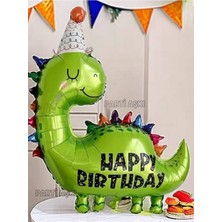 Parti Aşkı Yeşil Happy Birthday Sevimli Dinazor Folyo Balon 89*86 Cm Hayvan Figürlü Doğum Günü (Helyum Uyumlu)