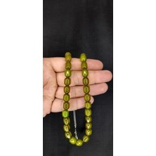 Anemore Collection Çubuk Kehribar Tesbih Yeşil Renkli  Kapsül Kesim T-403