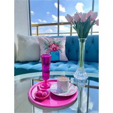 Metal Pembe Tek Kişilik Dekoratif Çay, Kahve ve Pasta Servisi Sunum Tepsisi 24 cm