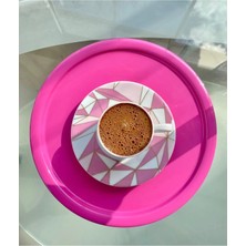 Metal Pembe Tek Kişilik Dekoratif Çay, Kahve ve Pasta Servisi Sunum Tepsisi 24 cm