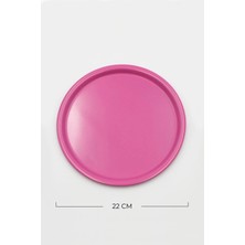 Metal Pembe Tek Kişilik Dekoratif Çay, Kahve ve Pasta Servisi Sunum Tepsisi 24 cm