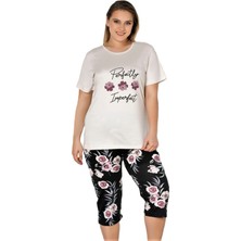 Büyük Beden Yazlık Kısa Kol Kadın Kapri Pijama Takımı Taş