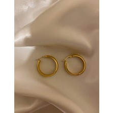 Anetta Jewelry Altın Renk Kalın Halka Çelik Küpe Çelik takı kadın