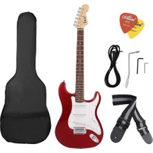 3M Music Kırmızı Elektro Gitar Sss Manyetik Seti 4/4 Ölçü Premium Ses Kalitesi ile Gitar Kılıf Askı Kablo
