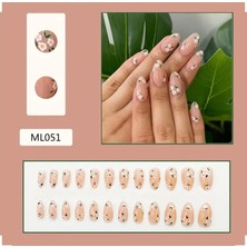 Trend Vitrin Takma Tırnak - Yeşil Çiçek - Oval - Jel - 3D Nail Art Baskılı