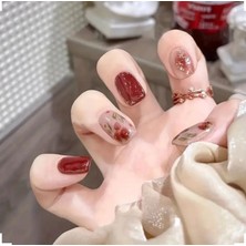 Trend Vitrin Kadın Kırmızı Cherry Küt Jel 3D Nail Art Baskılı Design Takma Tırnak