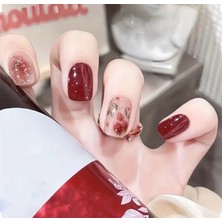 Trend Vitrin Kadın Kırmızı Cherry Küt Jel 3D Nail Art Baskılı Design Takma Tırnak