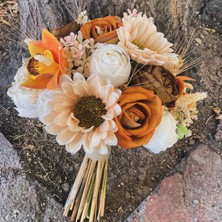 TT Organizasyon Somon Turuncu Kahve Renkli Kuru Arajmanlıgelin Çiçeği Gelin Buketi ve Yaka Çiçeği