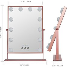 Land of Myth LOM2087 Hollywood Style 3 Renk LED Işıklı Makyaj Aynası DokunMatik 360° Döner Metal Çerçeve - R.gold