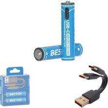 Beston USB Type-C Kablo ile Şarj Edilebilir Lityum 2'li İnce Pil 1.5V Aaa / 2220 Mwh - 150MAH