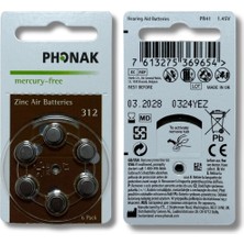 Phonak 312 Numara İşitme Cihazı Pili 10'lu