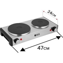 Ikili Elektrikli Plate Ocak Iki Gözlü Modern Tasarım Garantili Inox Çelik 2500W