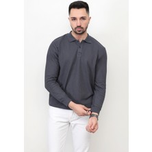 JOHN BORNERS Giysa Erkek Polo Yaka Sweatshirt Füme Selanik Örgü Pamuk Karışım Ribanalı Düğme Kapama - 5739