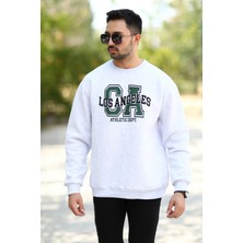 JOHN BORNERS Erkek Oversize Sweatshirt Kar Melanj Ribanalı Bisiklet Yaka Los Angeles Baskılı - 10017