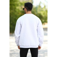 JOHN BORNERS Erkek Oversize Sweatshirt Kar Melanj Ribanalı Bisiklet Yaka Los Angeles Baskılı - 10017