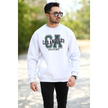 JOHN BORNERS Erkek Oversize Sweatshirt Kar Melanj Ribanalı Bisiklet Yaka Los Angeles Baskılı - 10017